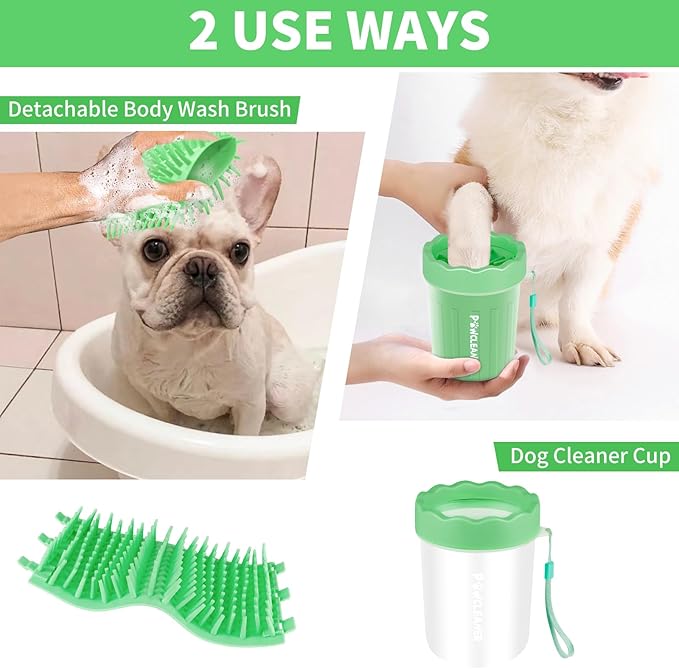 Dog Paw Cleaner, Washer, Muddy Pet Foot Cleaner for Small Medium Large Breed Dogs/Cats (with 3 absorbent towel) (Light Green, Small)