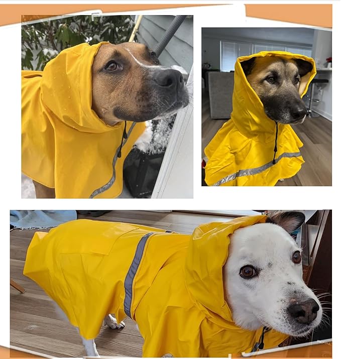 HAPEE Dog Raincoats with Reflective Strip Hoodie,Poncho Jacket for Large Dogs (A1-Yellow, 26B (Back Length 26"))