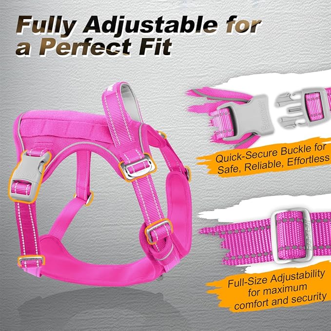 BARKBAY Service Dog Vest Tactical Dog Harness Medium Large Sized Dog Tags Personalized No Pull Adjustable Harness Reflective K9 Working Training Easy Control Military Molle System(Pink,M)
