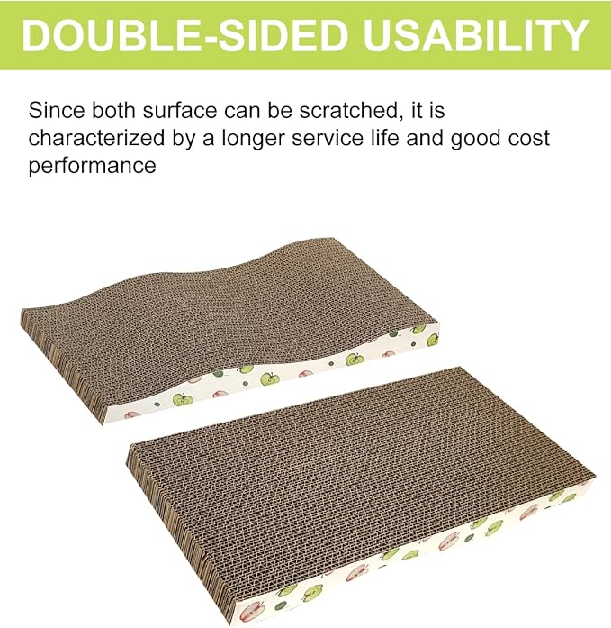 Cat Scratching Board, Corrugate Cat Scratcher for Indoor Cats with Catnip, Cat Scratch Pad with Premium Scratch Textures Design, Cardboard Cat Scratcher with Double-Sided Usability (Pack of 2)
