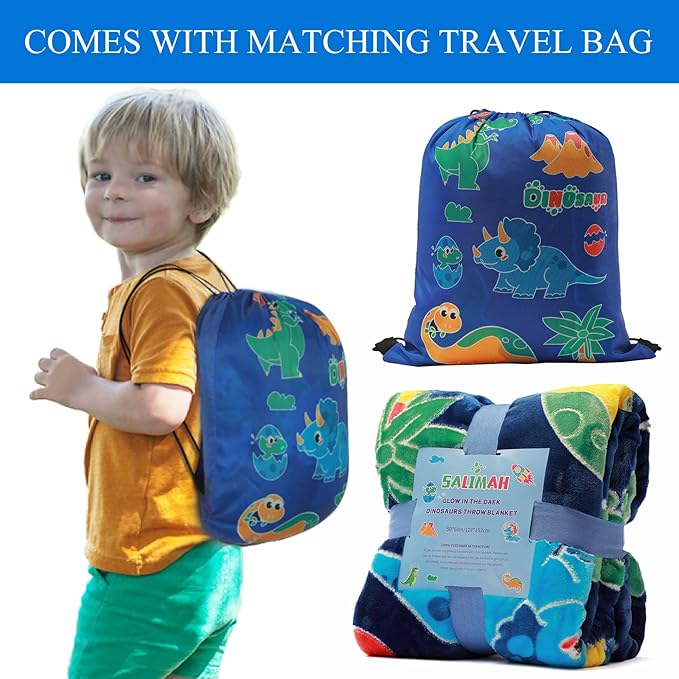 Glow in The Dark Dinosaur Blanket Gifts for 1-10 Year Old Boys Girls ,Dino Soft Kids Blankets,Dino Party Blankets,Luminous Toys Birthday Christmas Halloween Thanksgiving Easter Gifts,60 x 50in