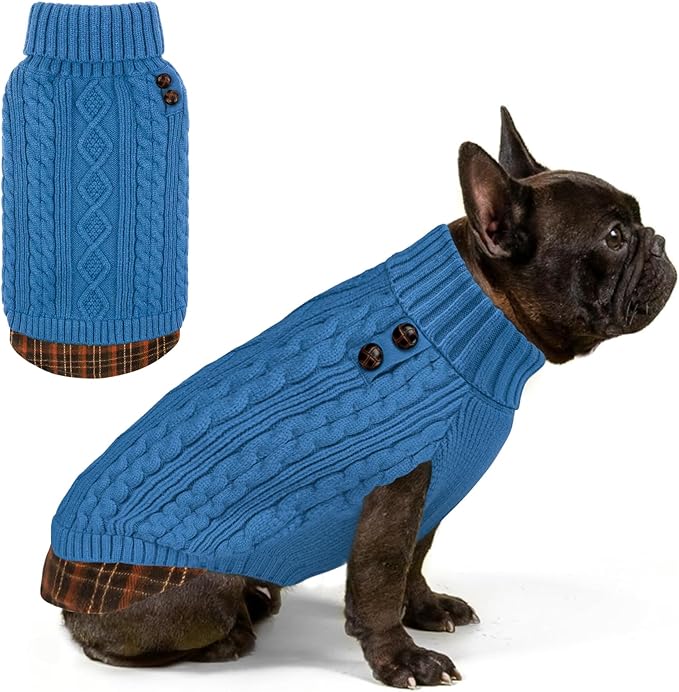 KYEESE Dog Sweater Stretchy Knitwear Cat Clothes with Gingham Patchwork Thick Pet Coat for Fall Winter Cold Weather Warm Turtleneck Medium Dogs Sweater Soft Pullover Dog Sweaters for Medium Dogs Boy