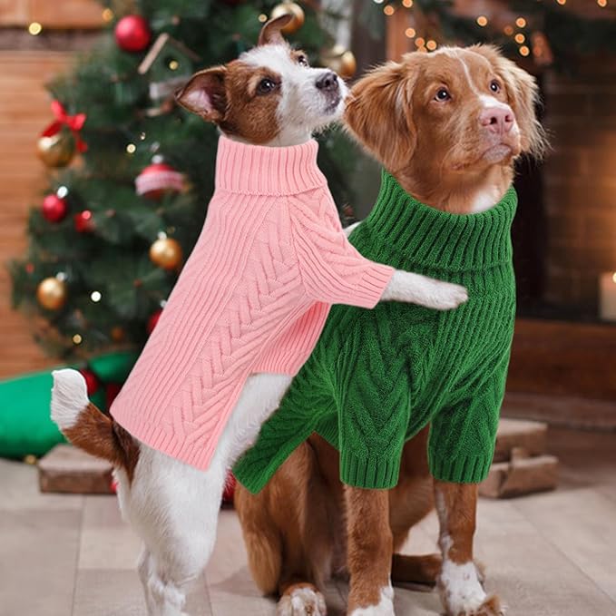 Dog Knitted Sweaters for Medium Large Dogs, Dog Winter Turtleneck, Pet Warm Pullover Thick Sweatshirt Beagle, Bulldog, Husky, Golden Retriever, Labrador, Samoyed, Rottweiler Pink 3XL