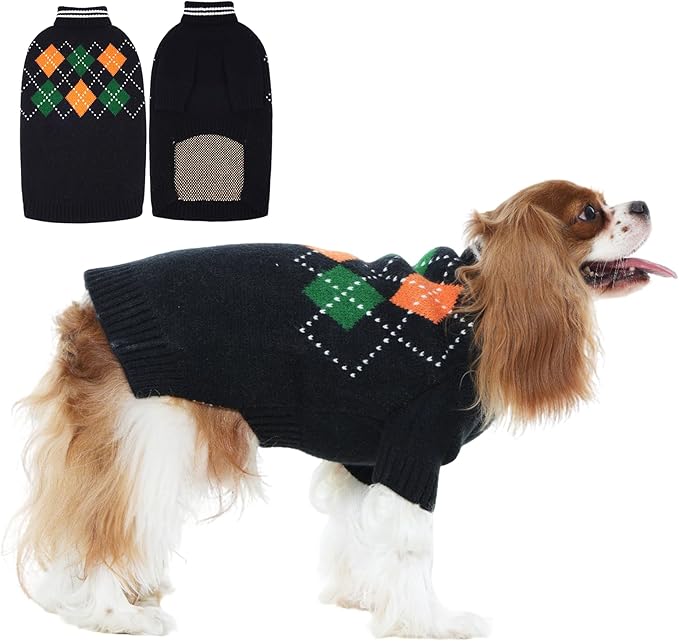 Boy Dog Sweater, Dog Sweaters for Medium Dogs Boy, Winter Warm Pullover, Turtleneck Knit Dog Christmas Sweater with Sleeves, Soft Stretchy Knitwear for Cold Weather, Holidays - Black M