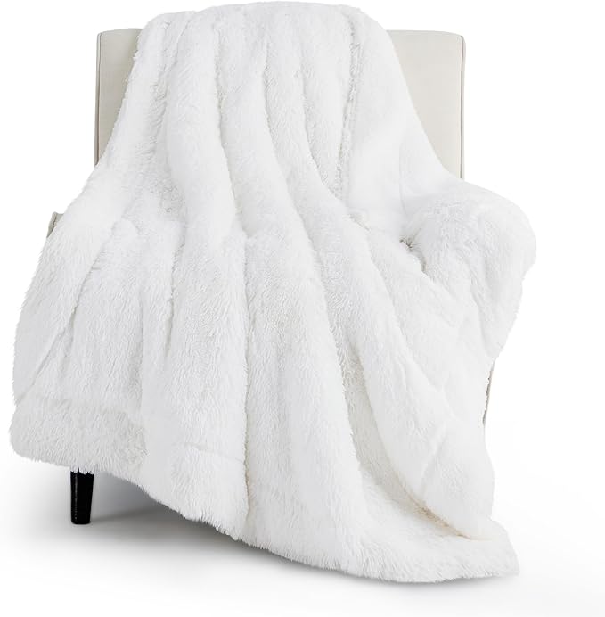 Bedsure GentleSoft Fuzzy Sherpa Faux Fur Twin Blanket White Cozy Gifts for Women Men, Soft Fleece Plush Warm Minky Thick Blanket Twin Size for Bed, Couch, White Room Decor Dorm Essentials, 60x80