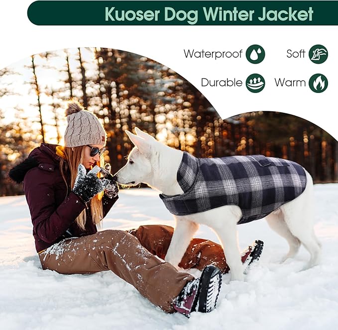 Kuoser Reversible Dog Jacket, Warm Winter Coat for Large Dogs, Warm Windproof Pet Cold Weather Clothes, Blue XXL
