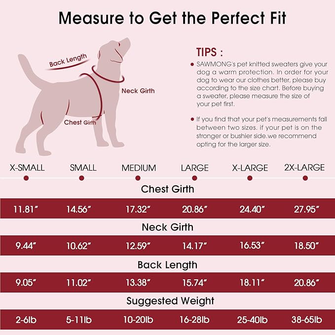 SAWMONG Dog Sweater for Large Dogs, Turtleneck Knitted Pullover Sweater Sweatshirt, Classic Winter Warm Pet Sweater for Boy Girl Cat Sweater (Red, L)