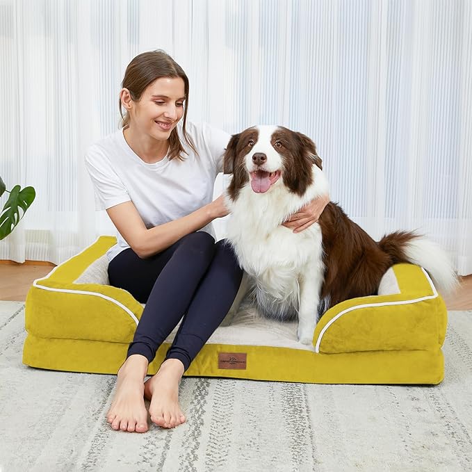 Comfort Expression Orthopedic Dog Bed for Small Dogs 20x14 Inch, Waterproof Egg Crate Foam Small Pet Bed with Removable Bolsters, Dog Couch with Washable Cover & Non-Slip Bottom, Spicy Mustard
