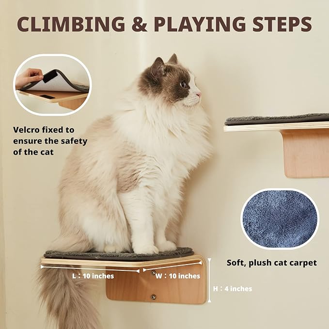 Cat Wall Shelf with Two Steps - Wave Cat Shelves and Perches for Wall - Wall Mounted Cats Furniture for Sleeping, Playing, Climbing, and Lounging