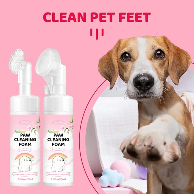 Paw Cleaner for Dogs & Cats, No-Rinse Foam Dog paw Cleaner with Silicone Brush, Gentle Natural Formula, Moisturizes & Cleans Dirty Paws, Safe for Licking, 6.7oz