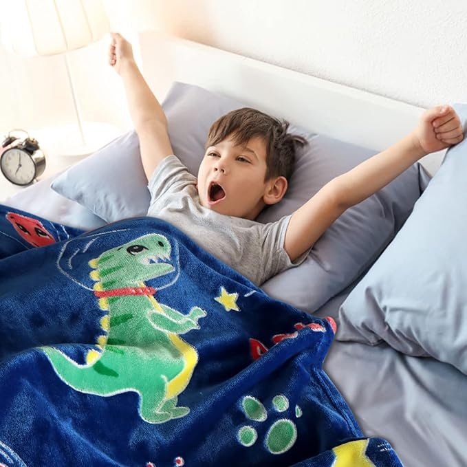 Glow in The Dark Dinosaur Blanket Gifts for 1-10 Year Old Boys,Dino Soft Kids Blankets,Dino Party Blankets,Luminous Toys Birthday Christmas Halloween Thanksgiving Easter Gifts,60 x 50in