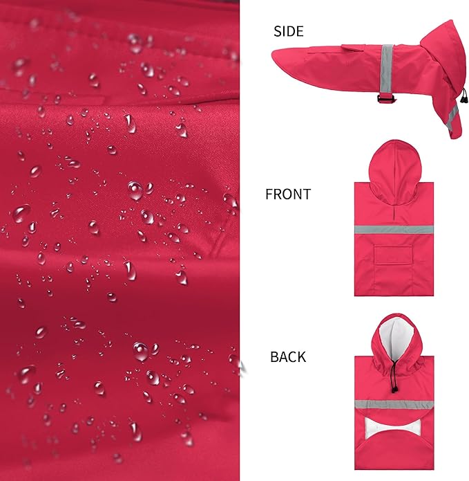 NACOCO Large Dog Raincoat Adjustable Pet Water Proof Clothes Lightweight Rain Jacket Poncho Hoodies with Strip Reflective (XXXL, Red)