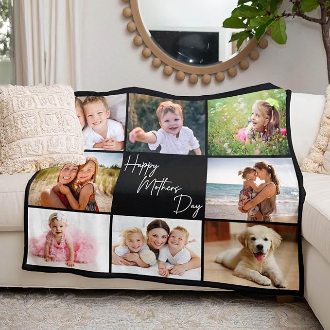 Personalized Blanket with Photo, Custom Blanket, Customized Picture Blankets, Customizable Photo Blankets, Personalized Mothers Day Birthday Gifts for Mom, Baby, Kid, Family