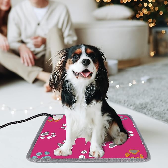 furrybaby Pet Heating Pad, Waterproof Dog Heating Pad Mat for Cat with Durable Anti-Bite Tube Indoor for Puppies Dogs Cats (1 Pack Pink, 17 X 17in, Temp Adjustable)