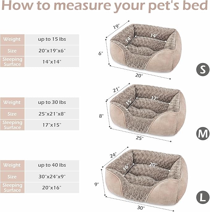 INVENHO Small Dog Bed for Medium to Large Dogs - Rectangle, Orthopedic, Soft, Calming, Durable Pet Cuddler with Anti-Slip Bottom (20"x19"x6")