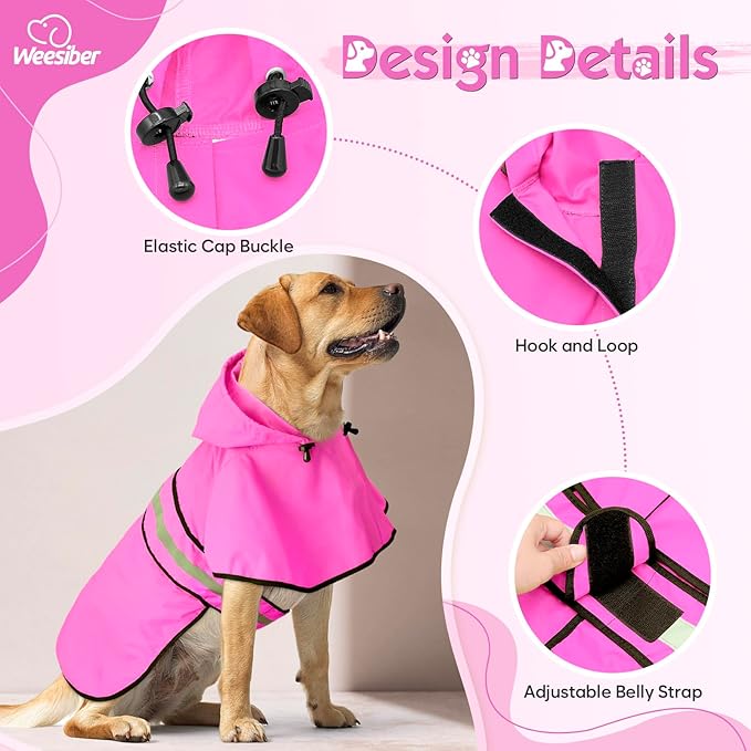 Weesiber Dog Raincoat, Waterproof Dog Rain Jacket Hooded Poncho Slicker, Lightweight Pet Rain Coat for Walking (M, Pink)