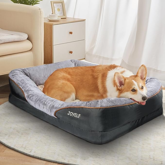 JOYELF Large Memory Foam Dog Bed, Orthopedic Dog Bed & Sofa with Removable Washable Cover and Squeaker Toy as Gift
