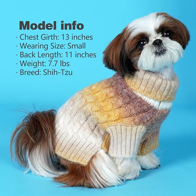 KYEESE Dog Sweater Cable Knit Thick Fuzzy Dog Knitwear Turtleneck Warm with Sleeves Dogs Clothes Gradient Color, Brown, XLarge