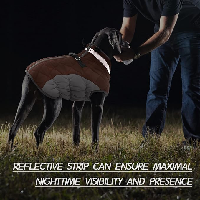 FUAMEY Dog Coat for Medium Dogs,Waterproof Dog Winter Jacket with Harness Built in Puppy Cold Weather Coats Reflective Pet Vest with Zipper Warm Fleece Dogs Snowsuit Windproof Brown M