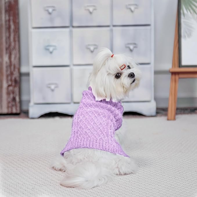 Turtleneck Small Dog Sweaters - Classic Cable Knitwear Winter Coat for Small Medium Dogs Male Female Puppy Dog Cold Weather Clothes Girls Boys, Purple, M