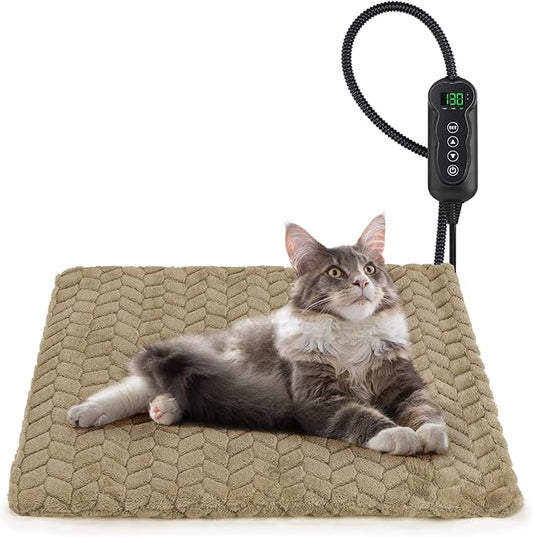 GASUR Pet Heating Pad, Waterproof Electric Dog Cat Heat Pad with Timer, Temperature Adjustable Heated Cat Bed for Winter, Auto Power-Off, Anti-bite Heated Pad for Dogs Cats -18''x16'', Small