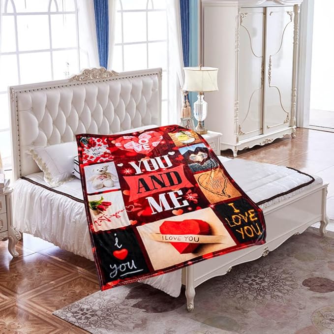 Valentines Day Blanket Gifts for Her & Him, I Love You Blanket, Anniversary Blanket, Super Soft Love Heart Blanket for Girlfriend & Boyfriend, Romantic Gifts for Women & Men, 70" L x 50" W