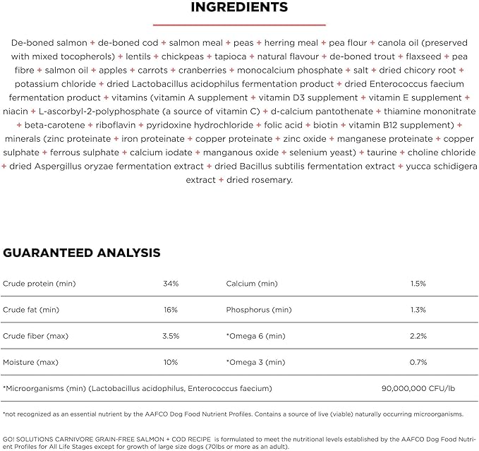 Go! Solutions Carnivore, Grain-Free, Protein Rich Dry Dog Food, Salmon and Cod Recipe, 22 lb Bag