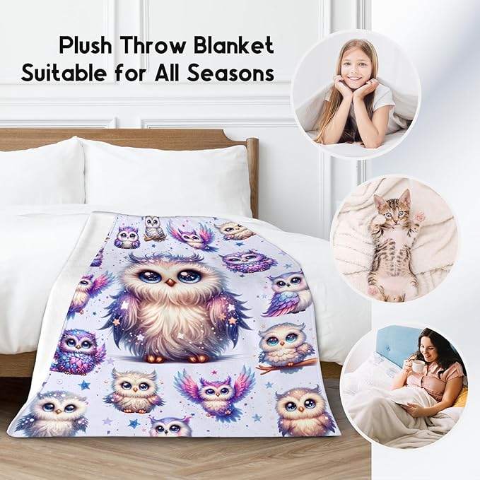 Toddlers Blanket Gifts, Girls Owl Blankets, Cute Owl Gifts for Daughter, Soft Fleece Kids Throw for Couch Living Room, 50"x60"