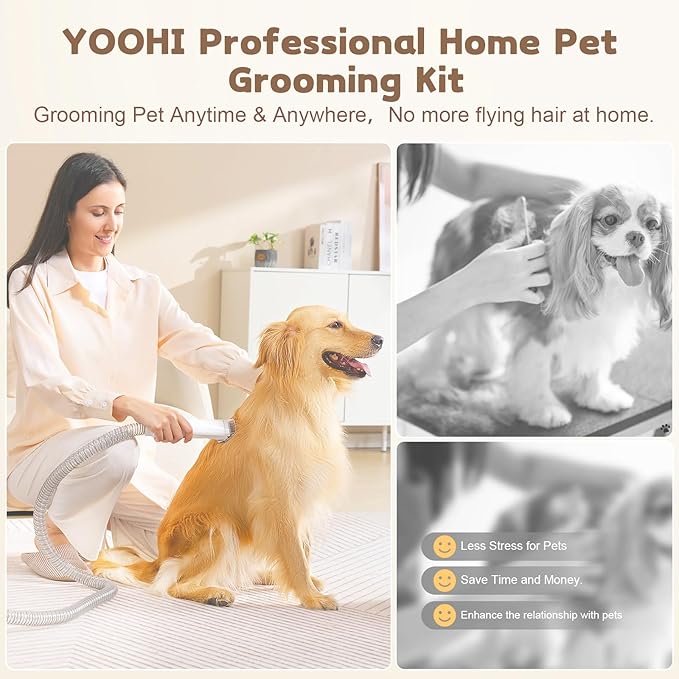 Dog Grooming Kit & Dog Grooming Vacuum, 12Kpa Suction Pet Vacuum Grooming Kit with Low Noise, 3 Suction Mode, 2L Capacity, 5 Pet Grooming Tools for Shedding Cat Hair, Home Cleaning