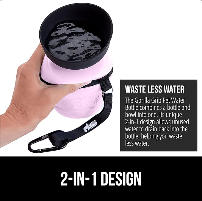 GORILLA GRIP Dog Water Bottle, Portable Water Bowl Dispenser for Dogs, 12 oz Leak Proof Pet Travel Squeeze Bottles, Food Grade Silicone, to Go Puppy Essentials, Hiking Camping Trip Accessories, Pink
