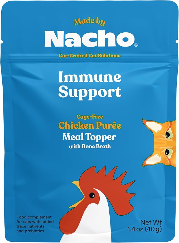 Made by Nacho Immune Support Cage-Free Chicken Puree, Meal Topper with Bone Broth, Wet Cat Food Topper, Immune System Support, Limited Ingredients, 1.4 oz. Each, 36 Count
