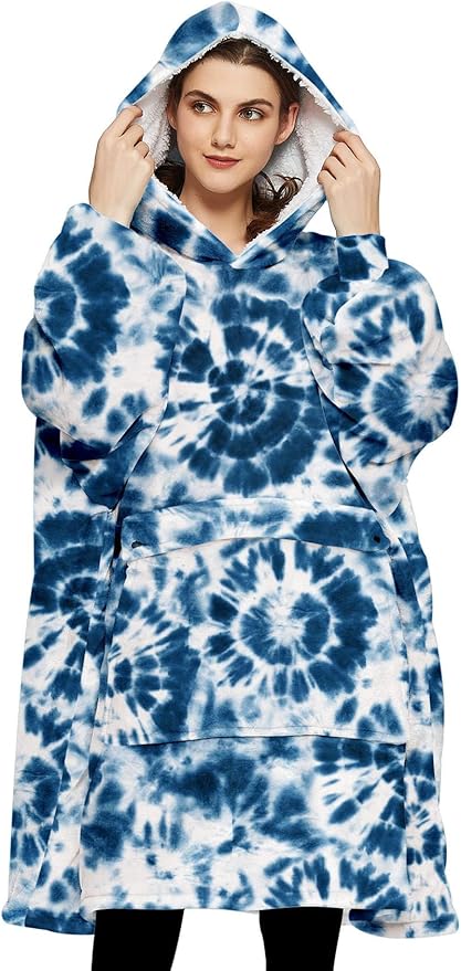 KFUBUO Wearable Blanket Hoodie for Adult Sherpa All Patterns Oversized Hoodie Sweatshirt Blanket with Pockets Birthday Gifts for Women Tie Dye