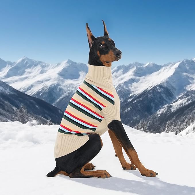 Kuoser Large Dog Sweater, Christmas Dog Sweaters for Large Dogs, Turtleneck Warm Doggie Knitwear for Boy Girl, Cold Weather Pet Kintwear Clothes for Golden Retriever, Labrador, Apricot XXL