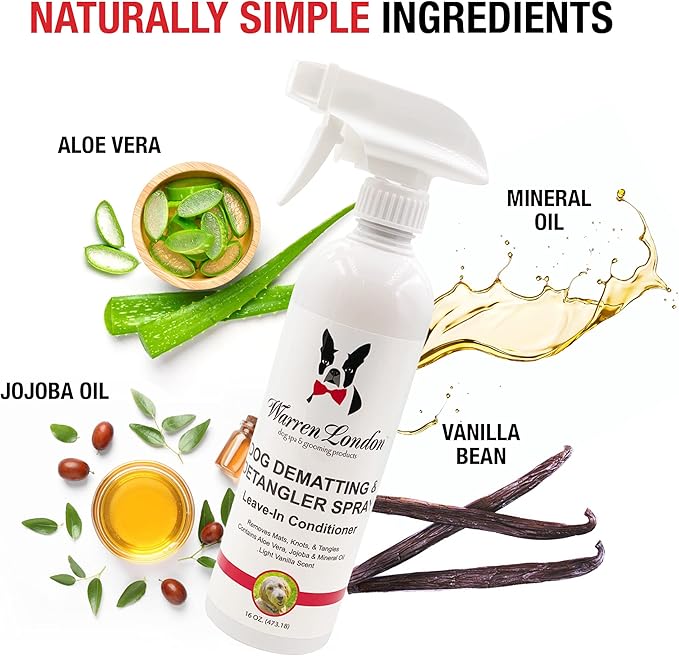 Warren London Dog Dematting & Detangling Spray | Groomer-Formulated Conditioner w/Aloe Vera & Jojoba Oil | Loosens Mats, Knots & Tangles | 16oz | Made in USA