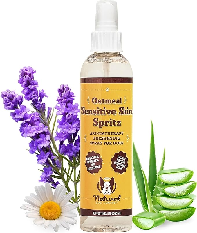 Natural Dog Company Sensitive Skin Deodorizing Spray 8 oz – Hypoallergenic Neutral-Scent Dog Spritz with Aloe, Oatmeal & Lavender – Free of Sulfates, Parabens & Artificial Fragrance