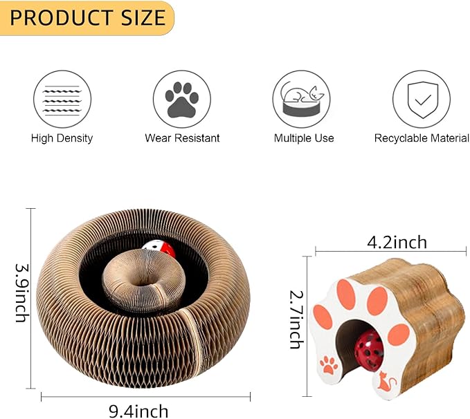 Cat Toy, Magic Organ Cat Scratch Board, Compact Cats Accordion Toy, Interactive Cardboard Cat Scratcher Pad Toys with Bell Ball for Indoor Exercise