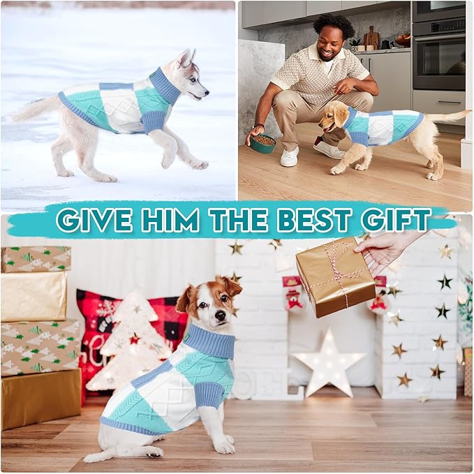 Turtleneck Pet Sweaters for Dogs Boys or Girls,Color Inlay and Moving Needle Pattern Dog Sweater,Pet Clothes,Dog Sweaters,Suitable for Various Breeds Dogs or Sizes (Blue Group,XL)