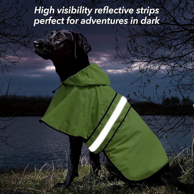Waterproof Puppy Rain Jacket - Adjustable Reflective Dog Raincoat, Lightweight Dog Hooded Slicker Poncho Raincoats for Small to X- Large Dogs and Puppies (Neon Green, Small)