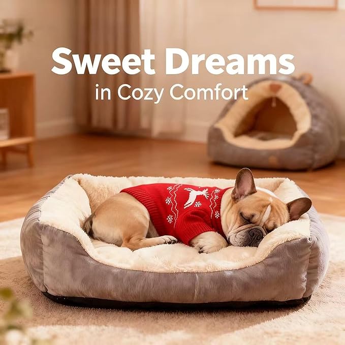 Christmas Medium/Large Dog Sweater, Warm Dog Winter Coat w/Sleeves & Leash Hole, Comfy Stretch Premium Dog Clothes for Bulldog-Best for Holidays, Daily Walks L Red