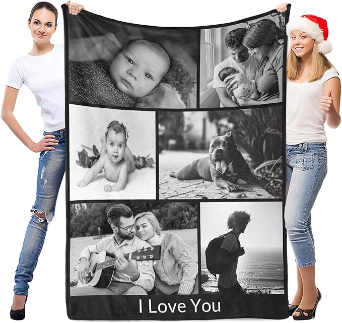 Custom Blanket with Photo, Personalized Blanket, Customized Photo Blankets, Customizable Blankets, Personalized Anniversary Birthday Gifts for Women Men Him Her Family