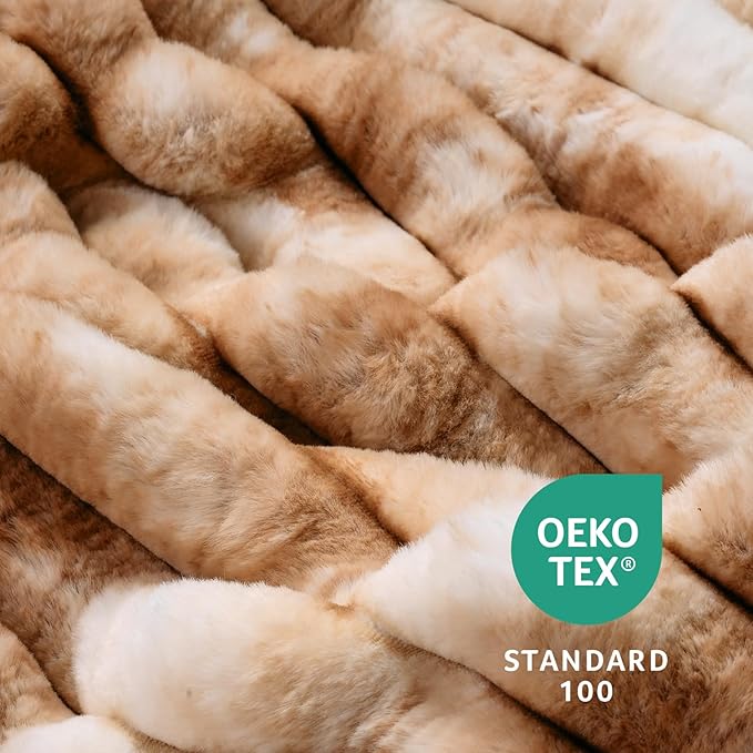 Amélie Home Faux Fur Throw Blanket for Couch, Cozy Fuzzy Fluffy Fur Luxurious Soft Striped Plush Gift Blankets for Family Sofa Chair Bedroom, 55"x70", Tie-dye Khaki