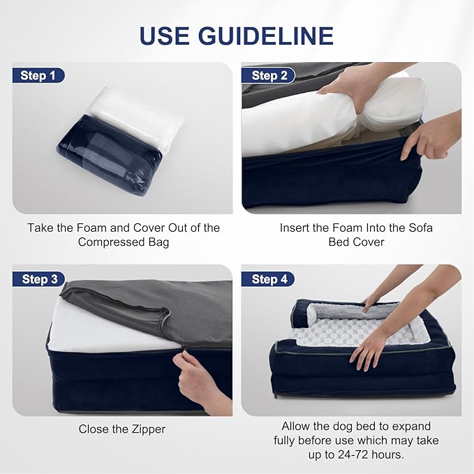 FURTIME Orthopedic Dog Bed for Small Dogs - Waterproof Dog Sofa Beds Small, Supportive Foam Pet Couch Bed with Removable Washable Cover, Waterproof Lining and Nonskid Bottom, Navy Blue