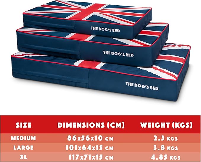 The Dog’s Bed Orthopedic Memory Foam Dog Bed, XL Blue & Red Trim UK Center Flag, Pain Relief for Arthritis, Hip & Elbow Dysplasia, Post Surgery, Supportive, Calming