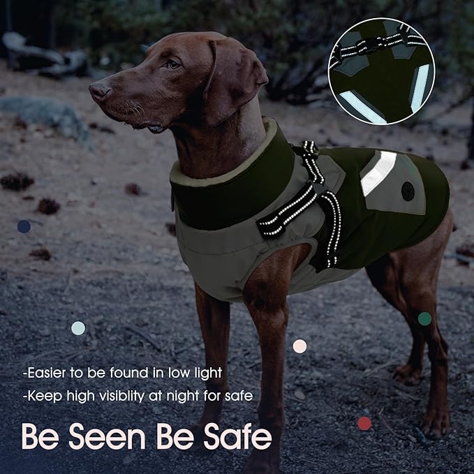 IECOii Warm Small Dog Coat Harness with D Ring -Green,Small- Zip Small Dog Jacket Winter Reflective, Fleece Lined Dog Snowsuit Snow Jacket,Pet Clothes for Small Dogs Yorkshire Terrier Bichon Shih Tzu