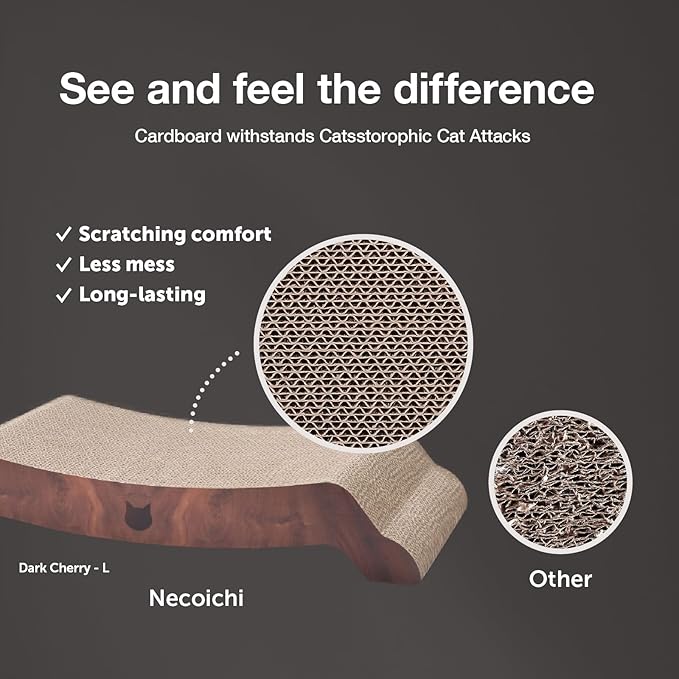 Necoichi Cardboard Cat Scratcher Bed for Indoor Cats - Cat Scratching Board, Horizontal Cat Scratch Pad Lounger with Reversible Usability and Extra Comfort for Lounge, Curved (22" Large, Dark Cherry)