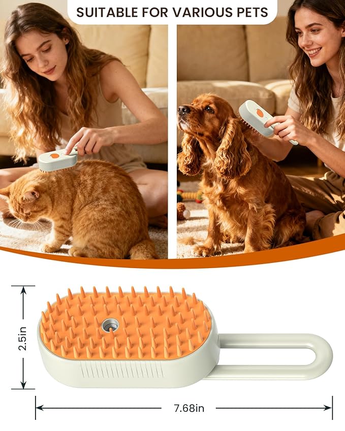 Cat Steam Brush for Shedding, Pet Steam Brush for Cats and Dog, 4 in 1 Rechargeable Cat Hair Brush, Spray Anti-Static, Massage, Cleaning, Shedding & Combing All In One, for Long & Short Haired Pets!
