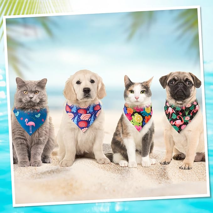 Sanwuta 48 Pcs Dog Bandana Bulk Summer Scarf Washable Flamingo Dogs Bibs Adjustable Washable Kerchief Puppy Bandana for Small and Large Party Pet Bandanas Handkerchief Hawaii Beach Scarf Accessories