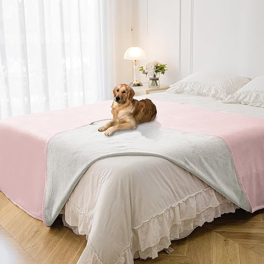 Waterproof Blanket for Bed Protection, Washable Dog Blankets for Couch, Soft Reversible Pet Throw Furniture Protector Cover for Sofa-82"x120",Pink+Cream