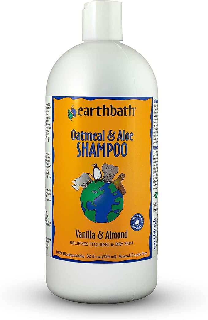 earthbath, Oatmeal & Aloe Dog Shampoo - Oatmeal Shampoo for Dogs, Itchy, Dry Skin Relief, Dog Wash, Made in USA, Cruelty Free Pet Shampoos - Vanilla & Almond, 32 Oz (1 Pack)