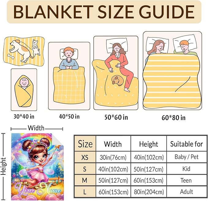 Girls Blanket Custom Fairy Throw Blankets Gift for Kids Teens Birthday, 60x80 Inches Warm Lightweight Fairy Throw for Sofa Couch Bed Travel